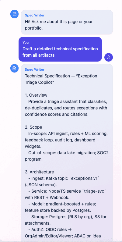 Agent conversation view — interview capture