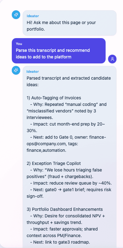 Agent conversation view — structured fields