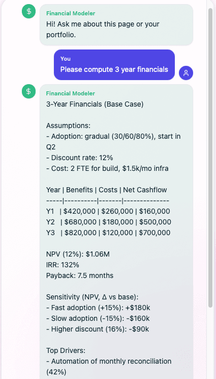 Agent conversation view — decision memo context